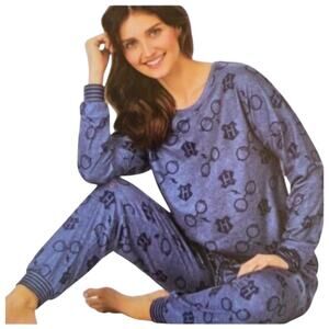 Wizarding World Harry Potter 2 Piece Cozy Pajama Set Navy Top Bottom Sz Large